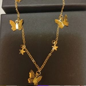 New goldtone butterfly necklace & earrings